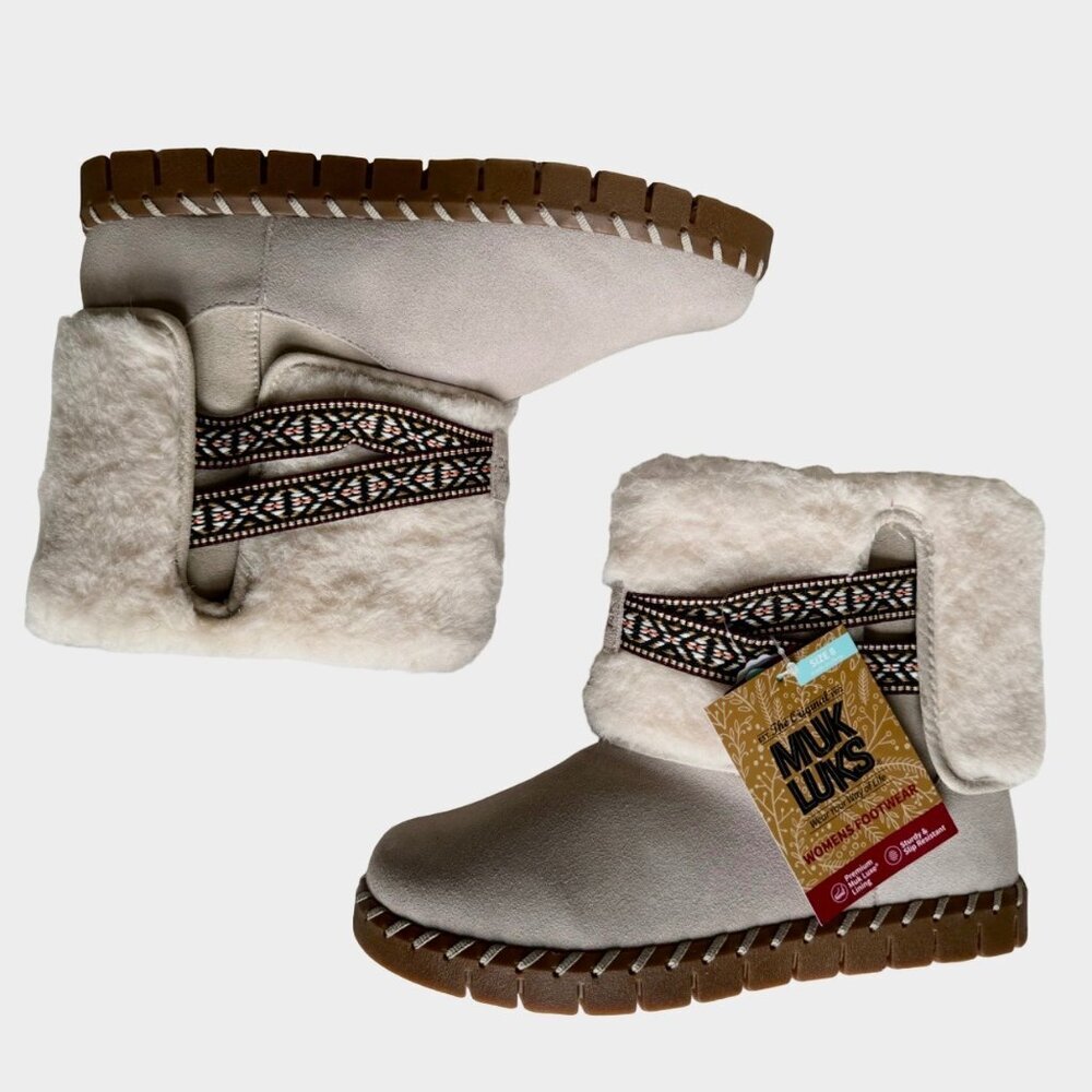 NWT Mukluks Convertible Ivory Suede Fleece Lined Boots Sz 8